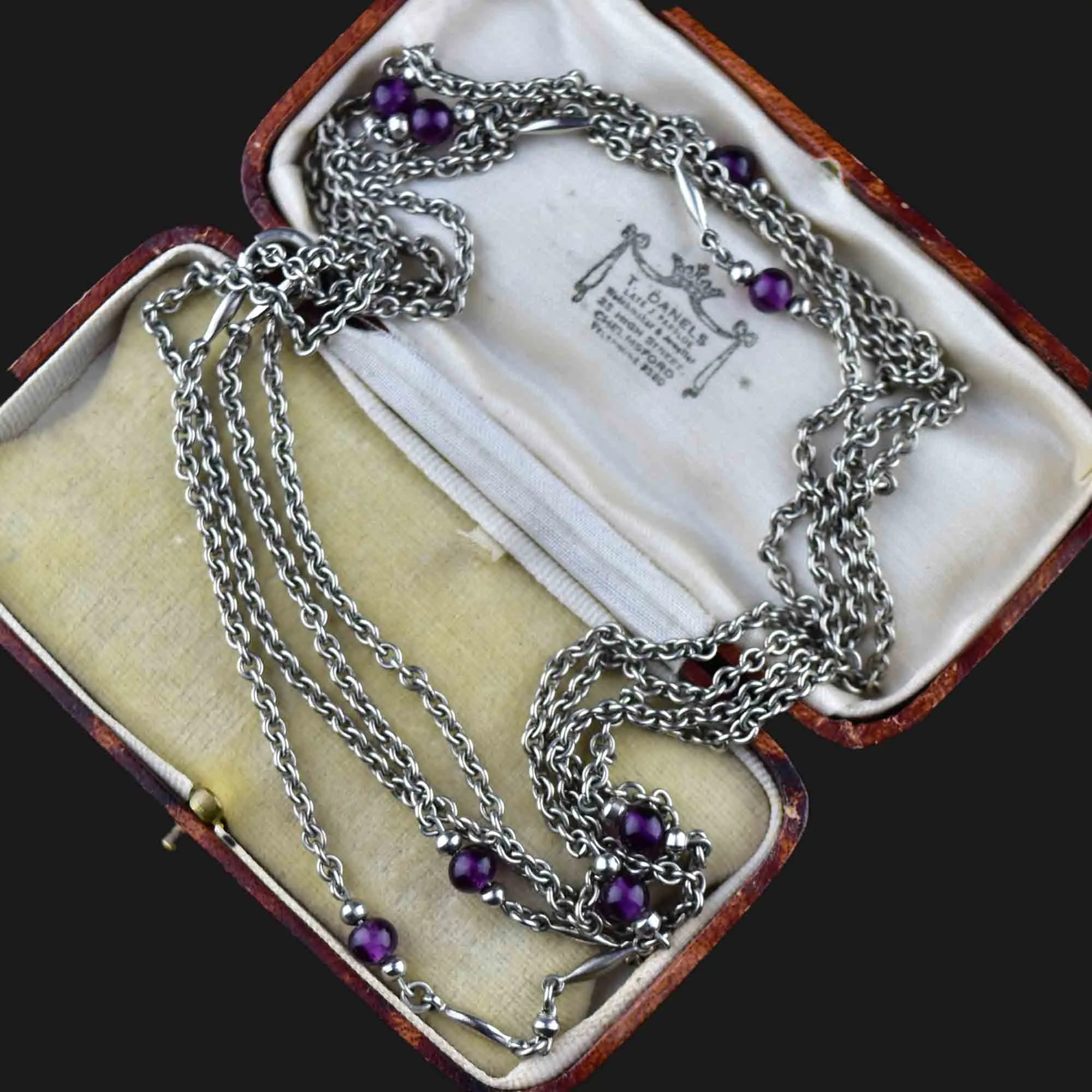 Vintage Silver Garnet Muff Guard Chain Necklace