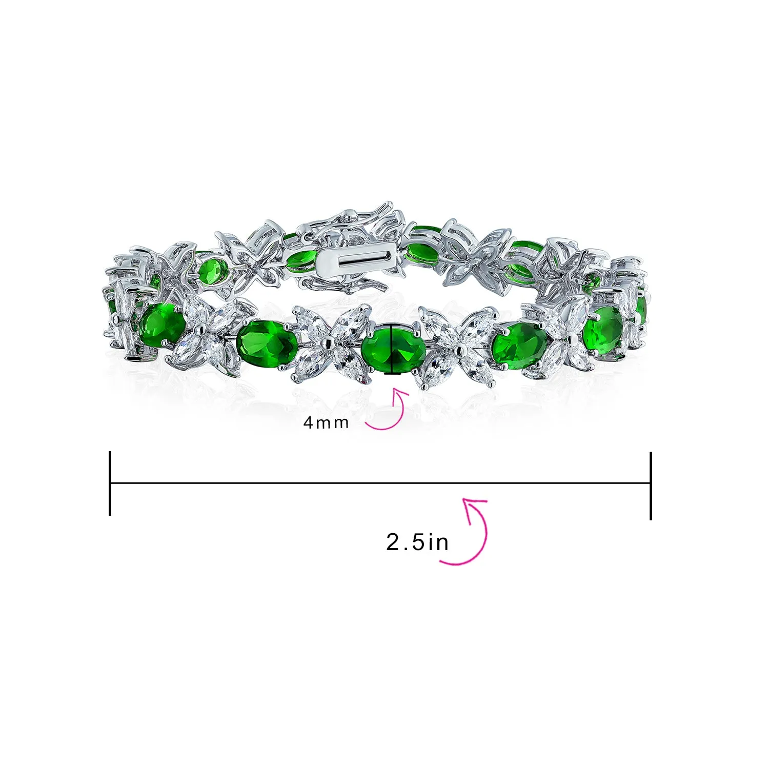 Vintage Style Tennis Bracelet with Cubic Zirconia and Simulated Emerald or Ruby