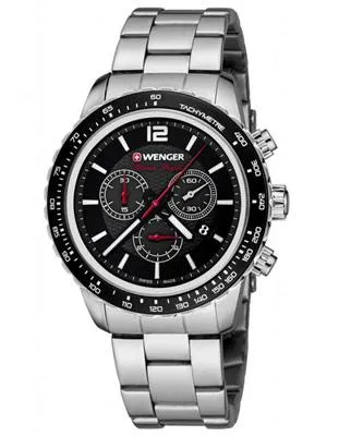 Wenger Mens Roadster Black Night Chronograph - Black Dial - Stainless Bracelet