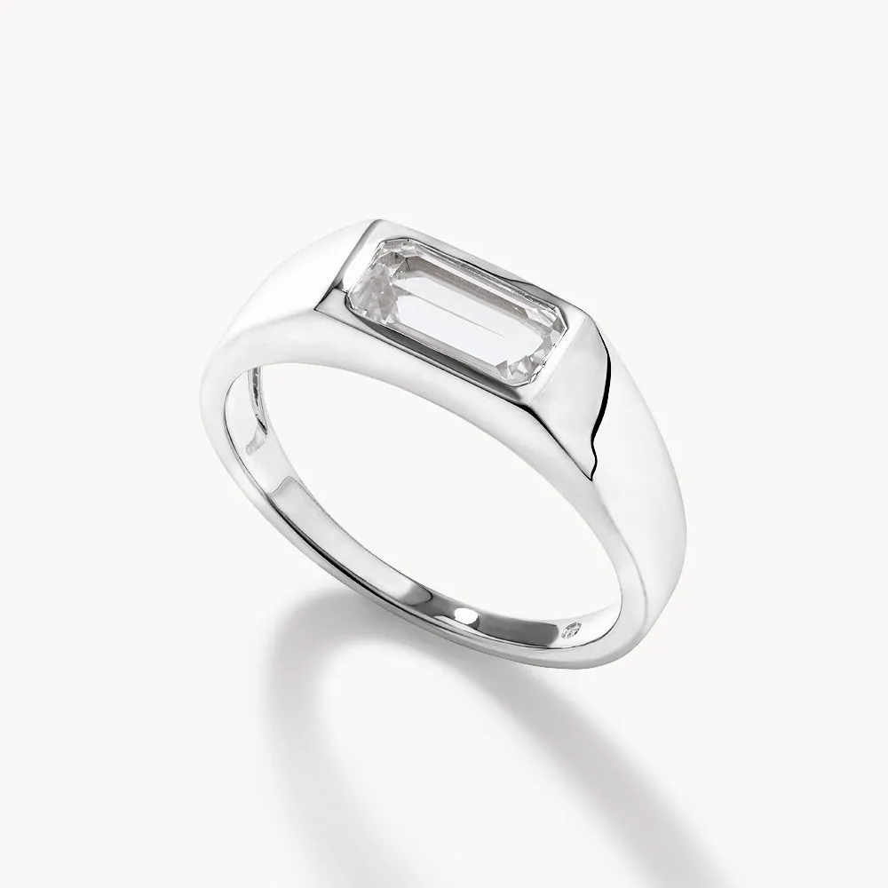 White Topaz Signet Pinky Ring in Silver