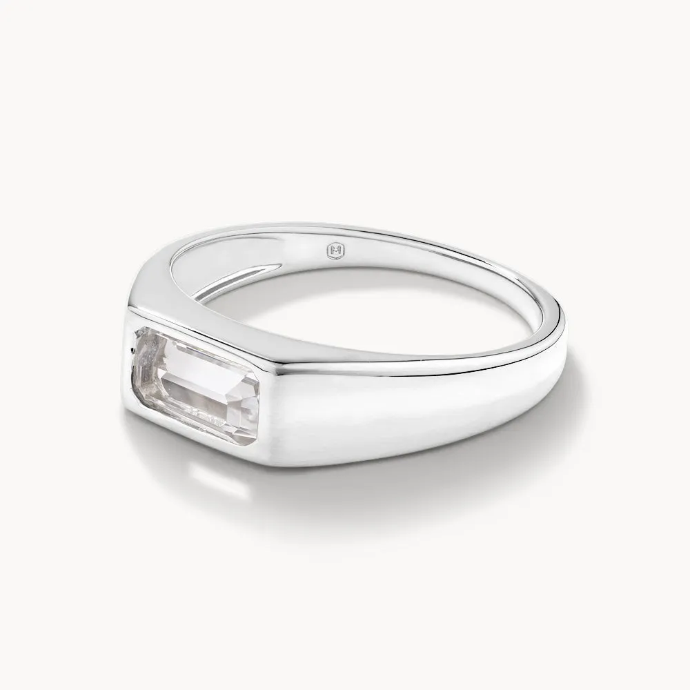 White Topaz Signet Pinky Ring in Silver