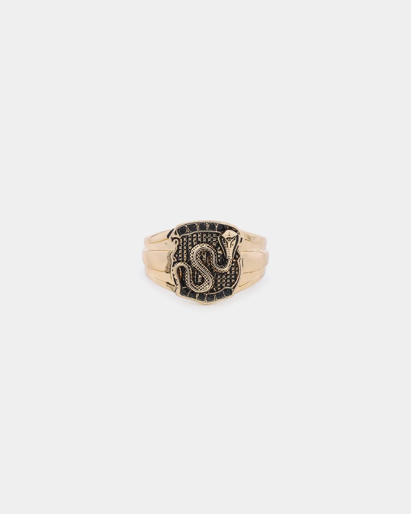 Wild For The Weekend Street Smart Snake Shield Signet Ring (Large) Gold