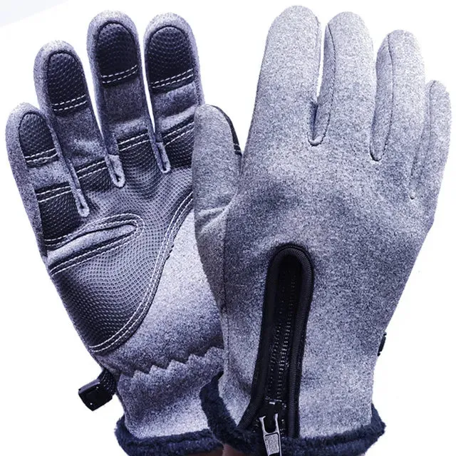 Winter Warm Fleece Gloves Warm Touchscreen Sport Fishing Splash-proof Skiing Army Cycling Snowboard Nonslip Zipper Gloves