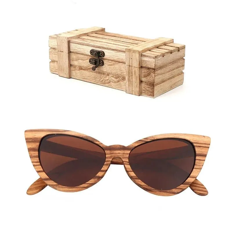 Wood Cat Eye Polarized Sunglasses with UV400 Protection, 41mm Lens Height, and 52mm Lens Width