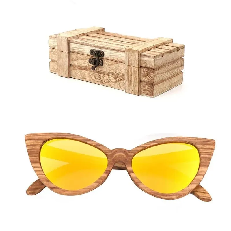 Wood Cat Eye Polarized Sunglasses with UV400 Protection, 41mm Lens Height, and 52mm Lens Width