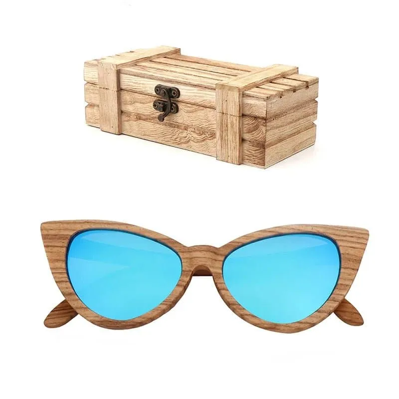 Wood Cat Eye Polarized Sunglasses with UV400 Protection, 41mm Lens Height, and 52mm Lens Width