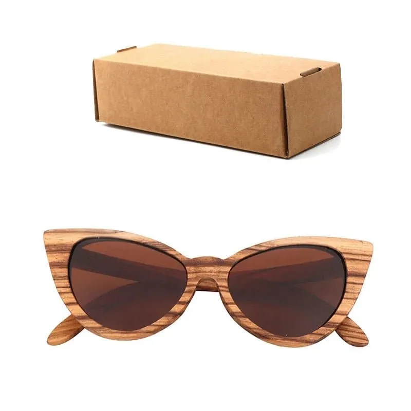 Wood Cat Eye Polarized Sunglasses with UV400 Protection, 41mm Lens Height, and 52mm Lens Width