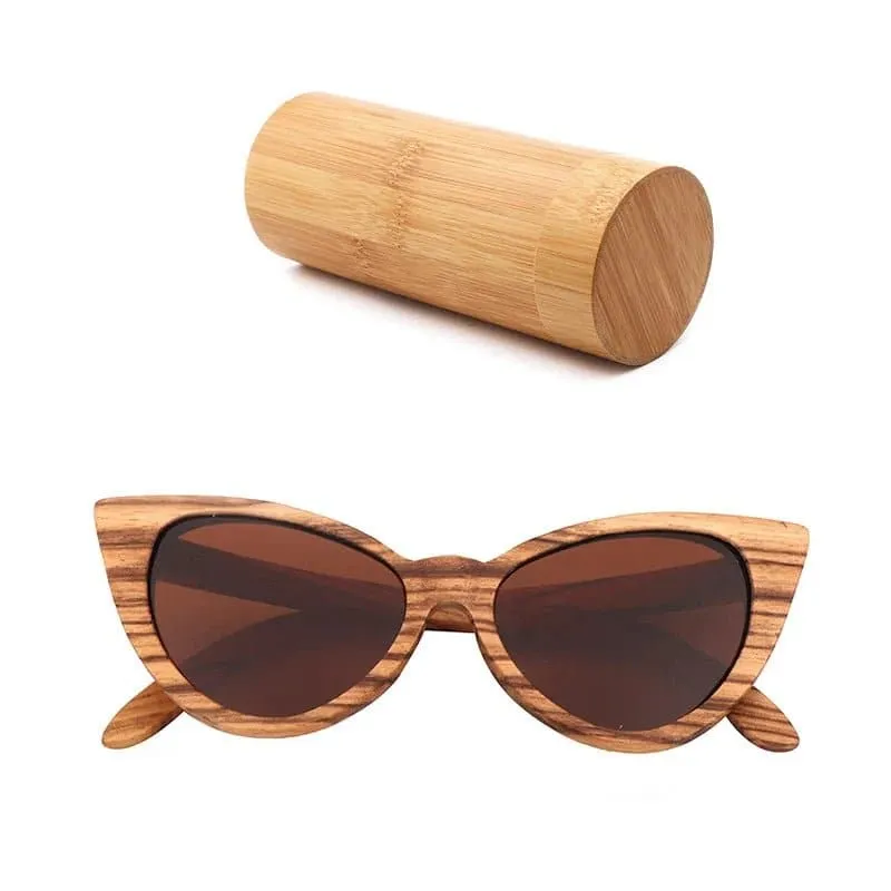 Wood Cat Eye Polarized Sunglasses with UV400 Protection, 41mm Lens Height, and 52mm Lens Width