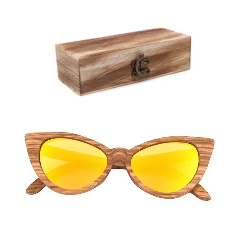 Wood Cat Eye Polarized Sunglasses with UV400 Protection, 41mm Lens Height, and 52mm Lens Width