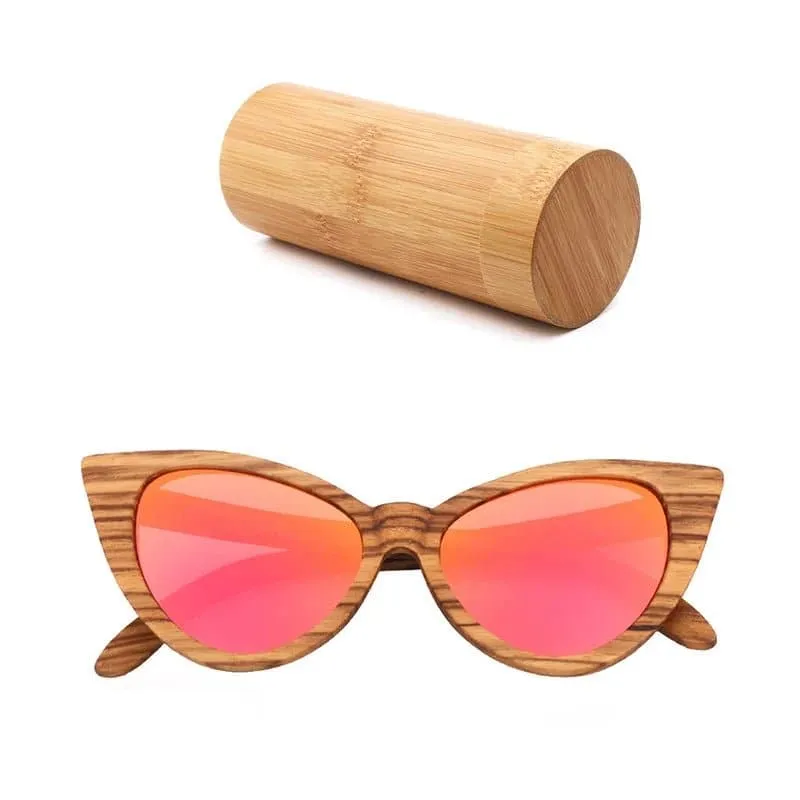 Wood Cat Eye Polarized Sunglasses with UV400 Protection, 41mm Lens Height, and 52mm Lens Width