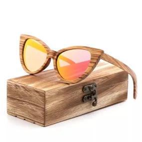 Wood Cat Eye Polarized Sunglasses with UV400 Protection, 41mm Lens Height, and 52mm Lens Width