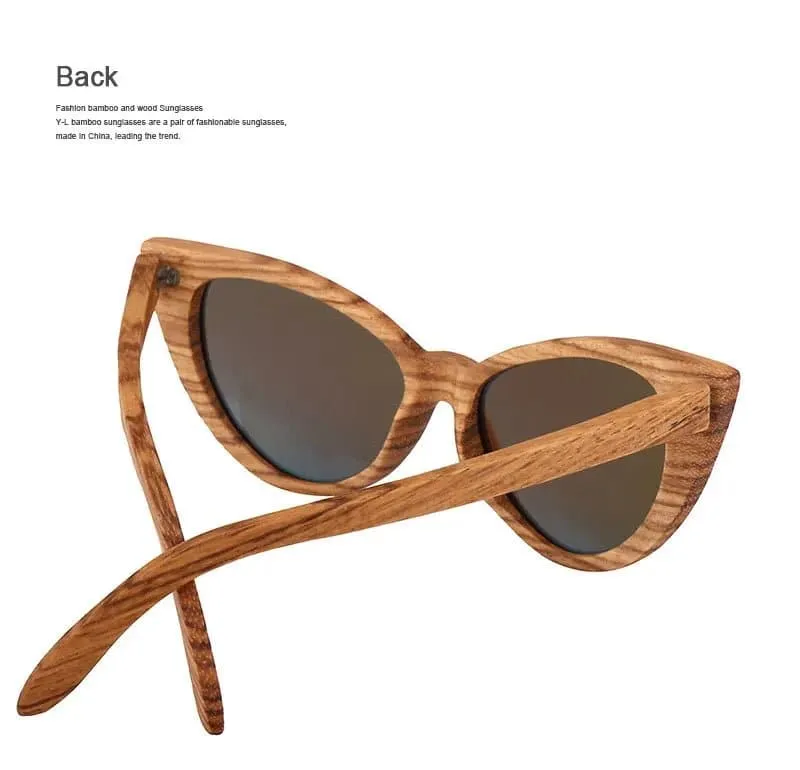 Wood Cat Eye Polarized Sunglasses with UV400 Protection, 41mm Lens Height, and 52mm Lens Width