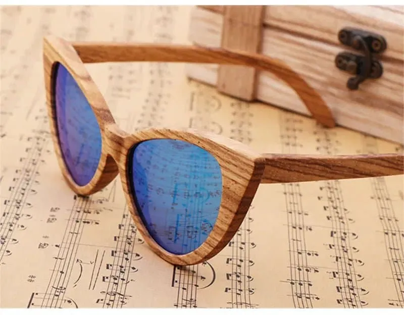 Wood Cat Eye Polarized Sunglasses with UV400 Protection, 41mm Lens Height, and 52mm Lens Width