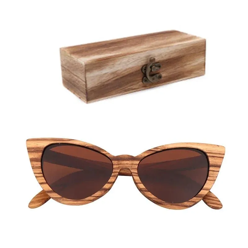 Wood Cat Eye Polarized Sunglasses with UV400 Protection, 41mm Lens Height, and 52mm Lens Width