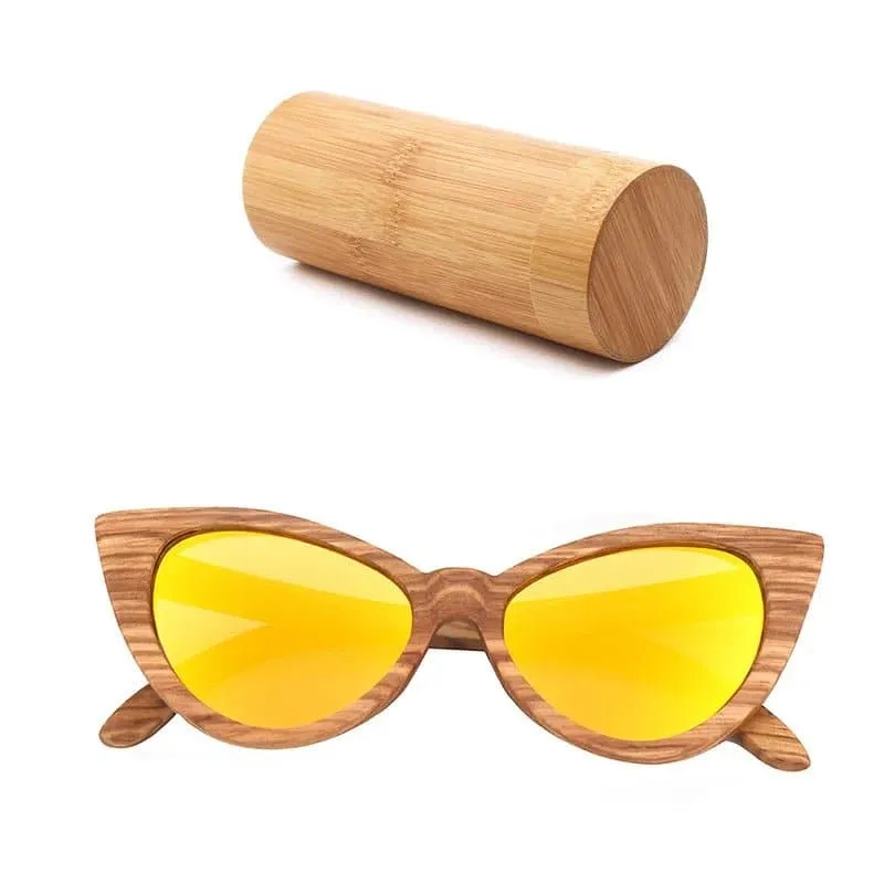 Wood Cat Eye Polarized Sunglasses with UV400 Protection, 41mm Lens Height, and 52mm Lens Width