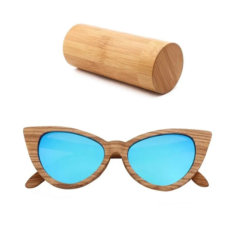 Wood Cat Eye Polarized Sunglasses with UV400 Protection, 41mm Lens Height, and 52mm Lens Width