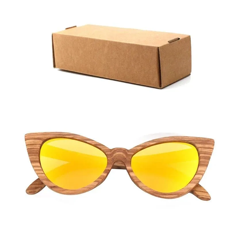 Wood Cat Eye Polarized Sunglasses with UV400 Protection, 41mm Lens Height, and 52mm Lens Width