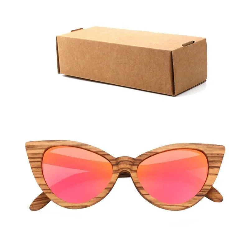 Wood Cat Eye Polarized Sunglasses with UV400 Protection, 41mm Lens Height, and 52mm Lens Width