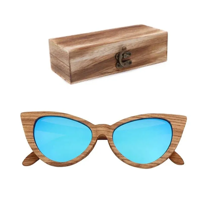 Wood Cat Eye Polarized Sunglasses with UV400 Protection, 41mm Lens Height, and 52mm Lens Width