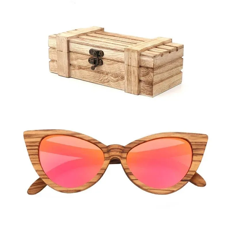 Wood Cat Eye Polarized Sunglasses with UV400 Protection, 41mm Lens Height, and 52mm Lens Width