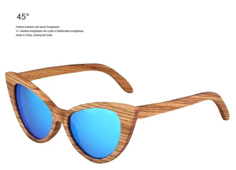 Wood Cat Eye Polarized Sunglasses with UV400 Protection, 41mm Lens Height, and 52mm Lens Width