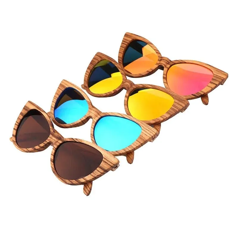 Wood Cat Eye Polarized Sunglasses with UV400 Protection, 41mm Lens Height, and 52mm Lens Width