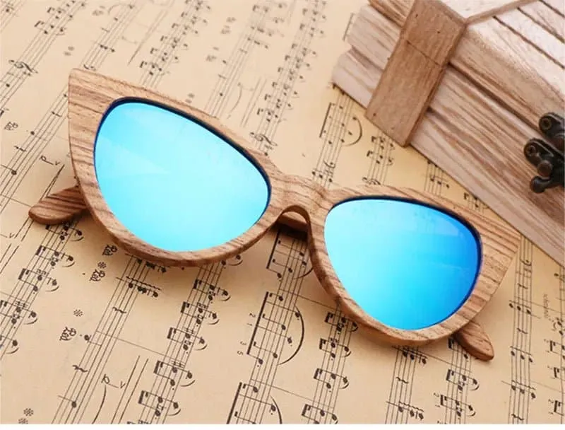 Wood Cat Eye Polarized Sunglasses with UV400 Protection, 41mm Lens Height, and 52mm Lens Width