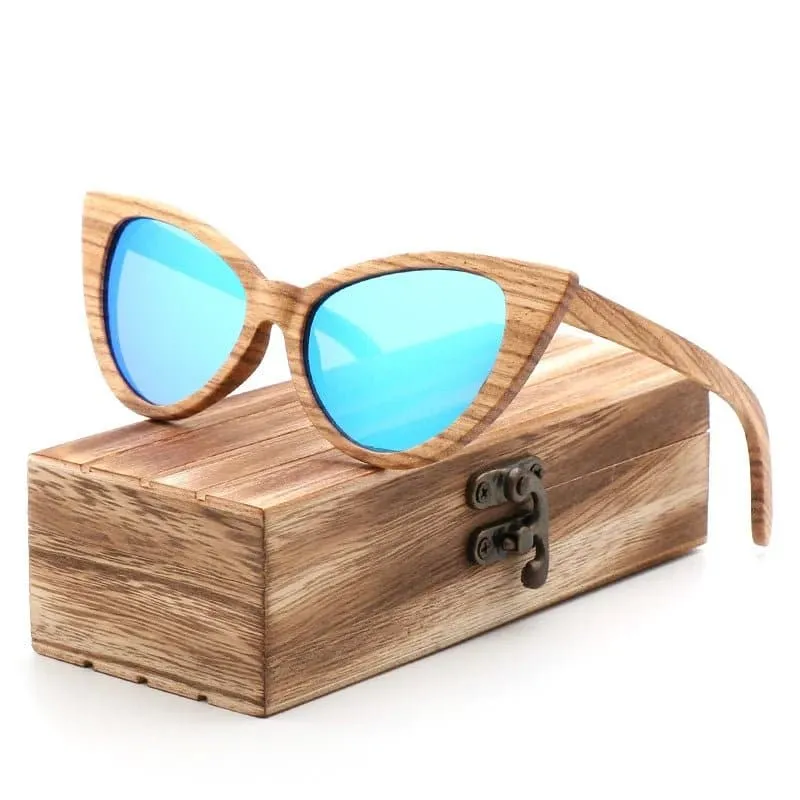 Wood Cat Eye Polarized Sunglasses with UV400 Protection, 41mm Lens Height, and 52mm Lens Width