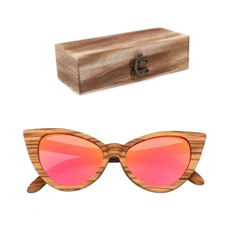 Wood Cat Eye Polarized Sunglasses with UV400 Protection, 41mm Lens Height, and 52mm Lens Width