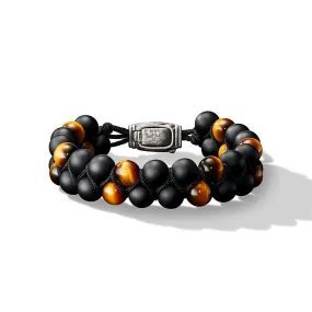 Woven Double Row Spiritual Bead Bracelet in Black Onyx & Tiger's Eye